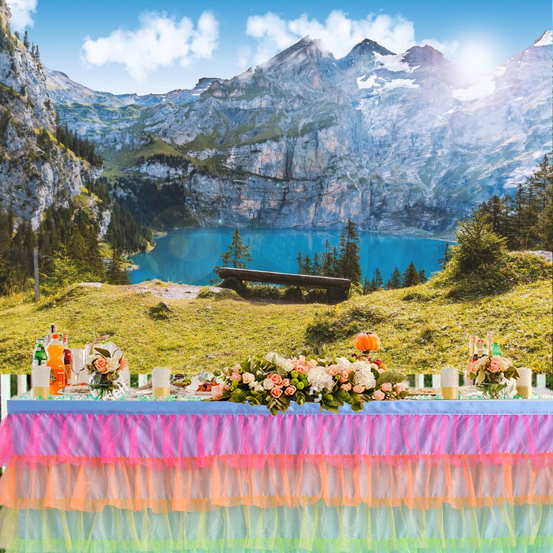 Baocicco 7x5ft Vinyl Mountain and Water Landscape Backdrops for Photography Background Famous Swiss Landscape Blue Sky White Clouds Outdoor Vacation Holiday Party Backdrop Children Adults Portraits - Image 4